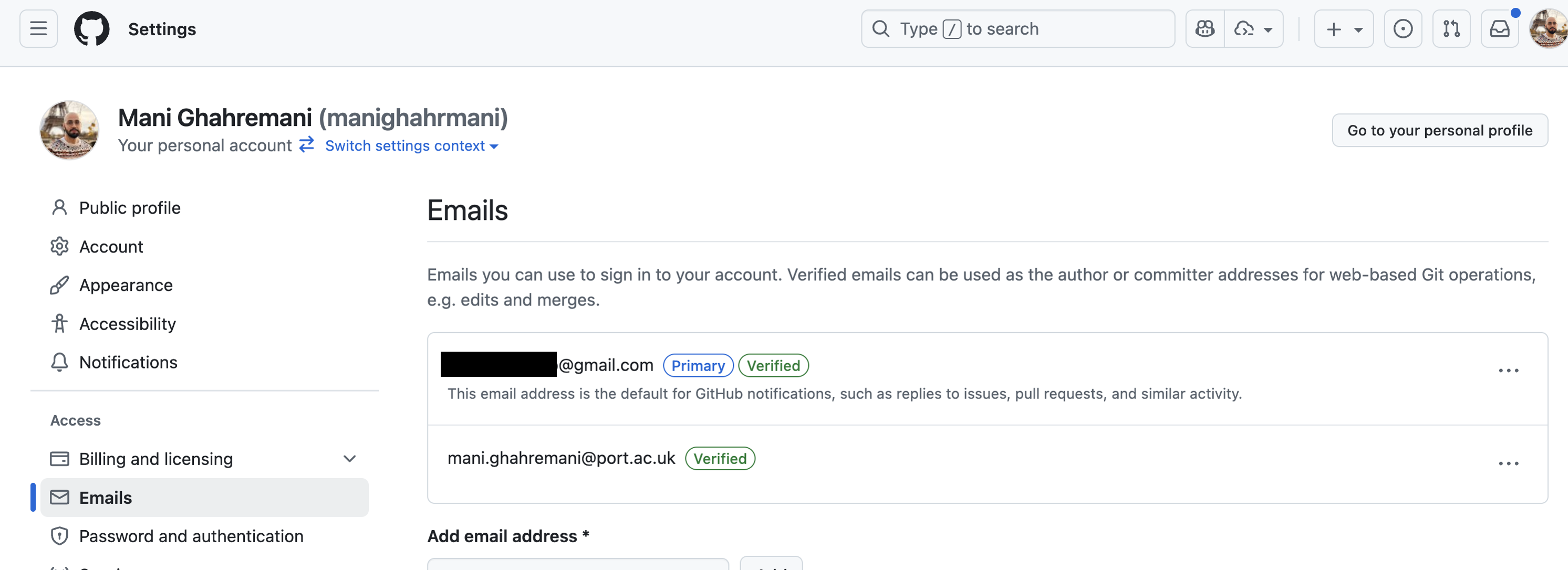 GitHub Email Settings