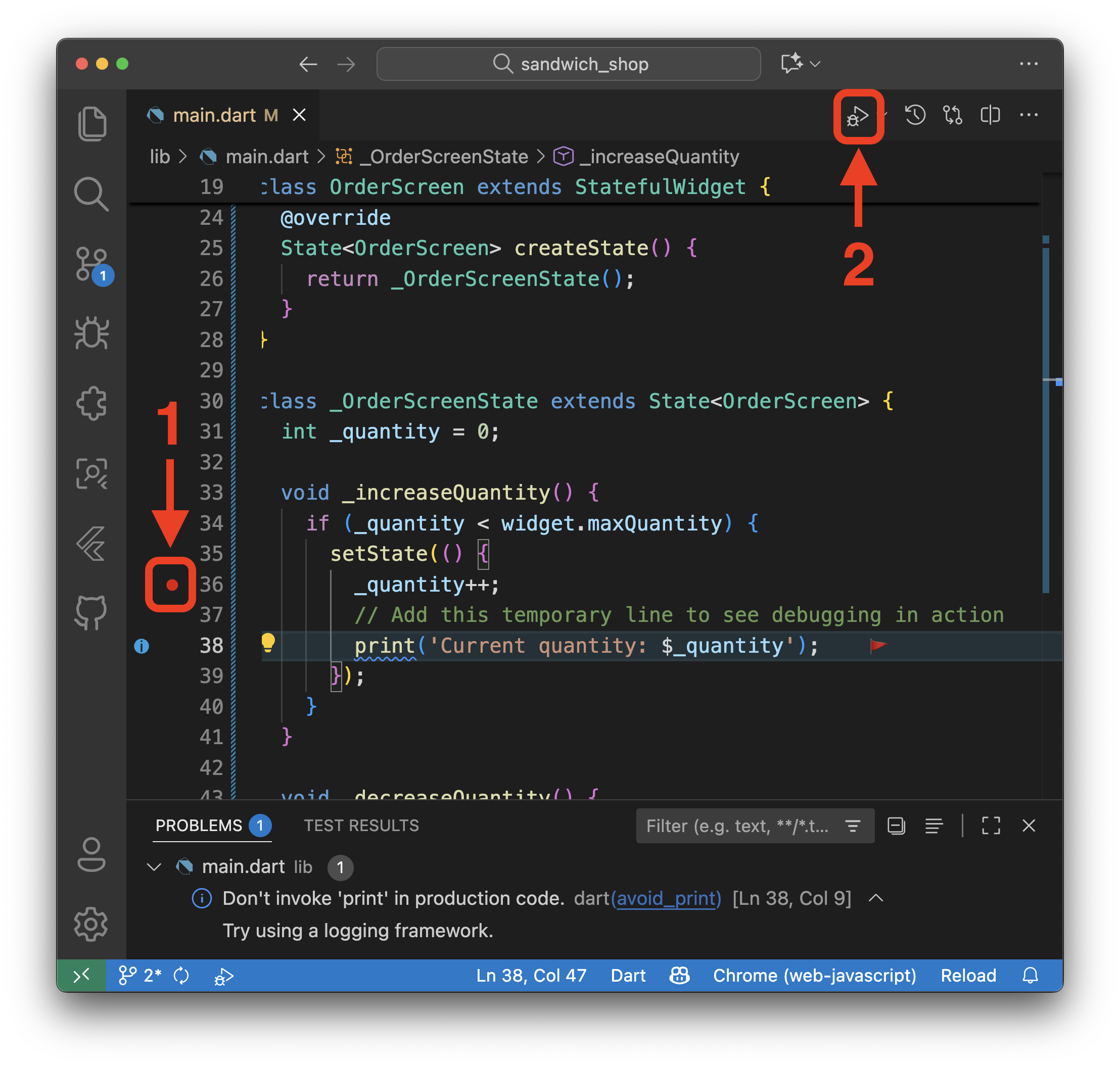 Setting a breakpoint