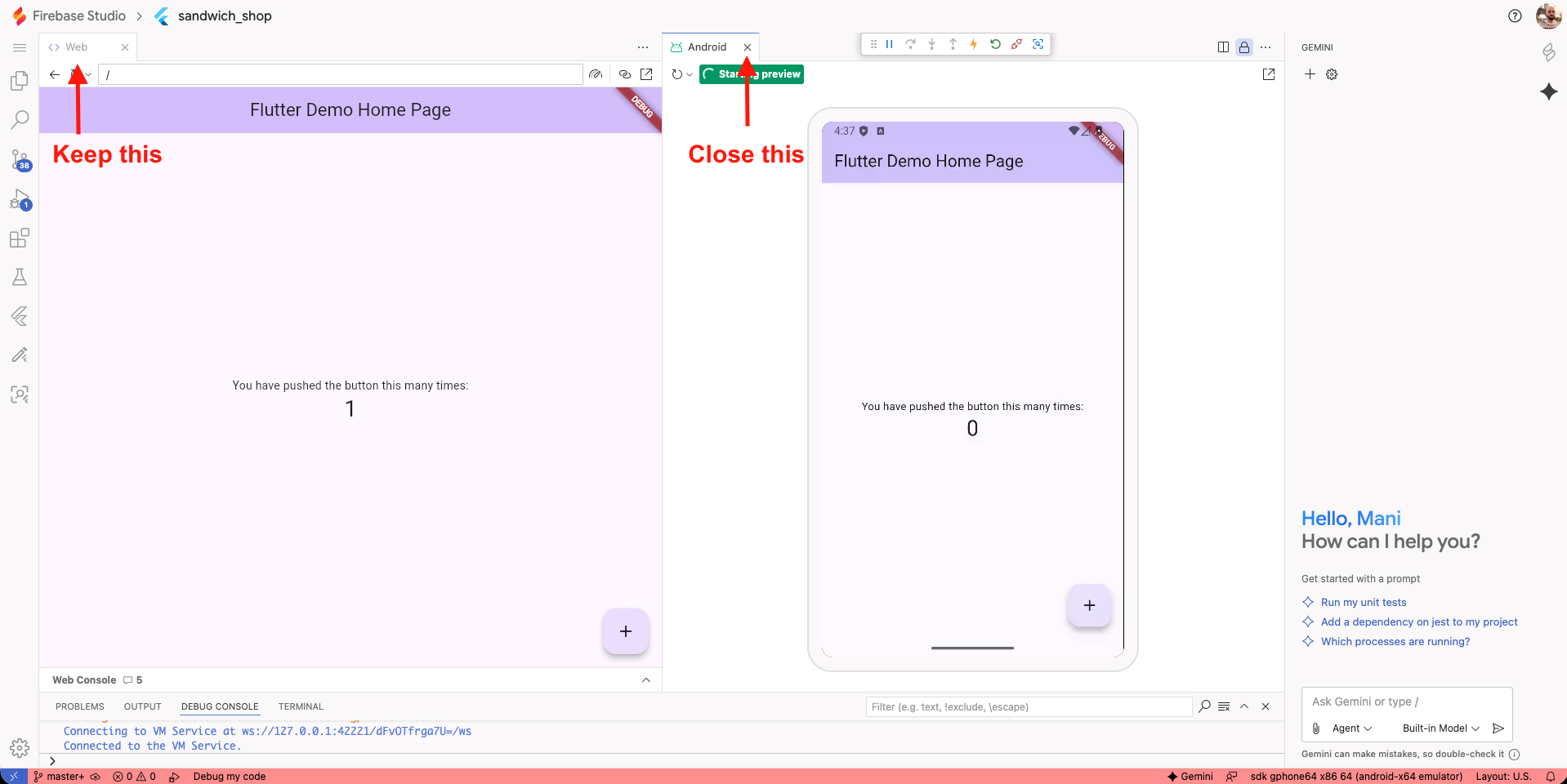 Firebase Studio interface