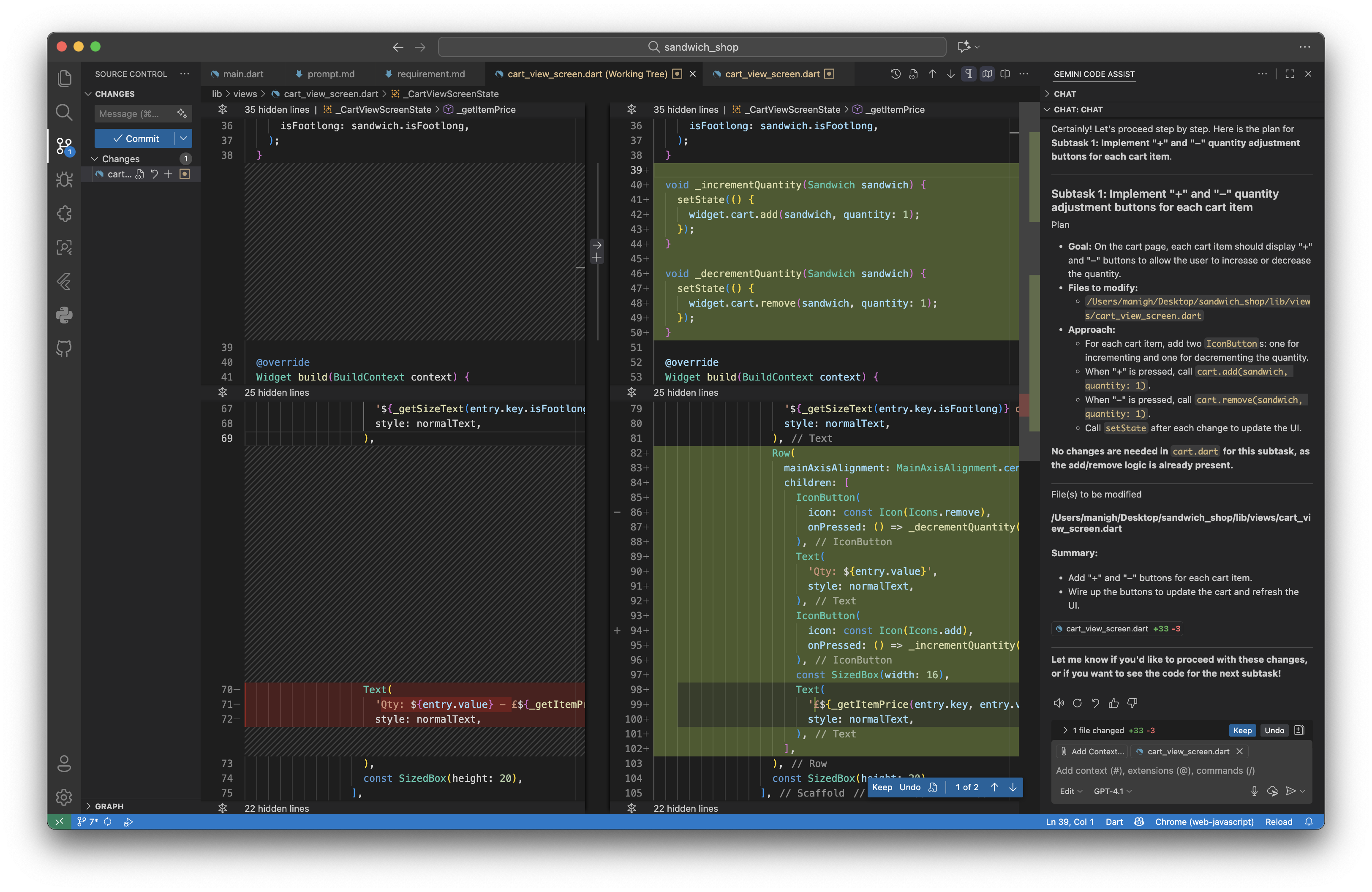 Using Copilot to implement cart modifications